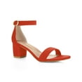thumbnail image 1 of BLISSFUL STEP Women's Shoes Open Toe Mid Block Heel Ankle Strap Faux Suede Sandals Orange 8.5, 1 of 7