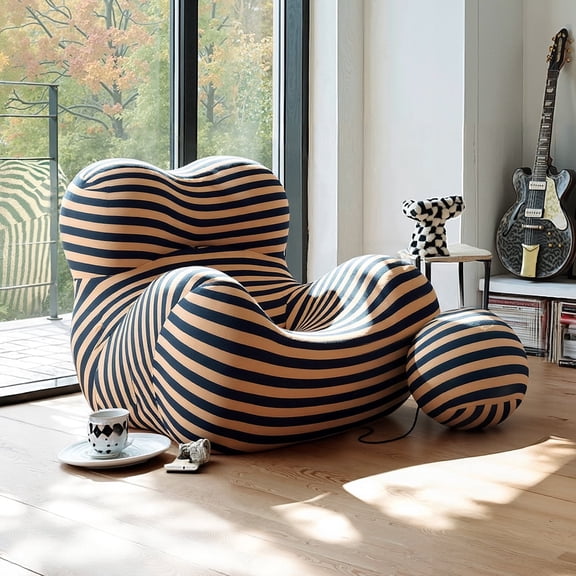Oversize Bean Bag Chair with Round Ottoman for Adult, Modern Bean Bag Chair Reading Chair, Lazy Sofa Comfy Chair for Bedroom, Living Room