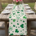 thumbnail image 4 of St. Patrick's Day Table Runner - 90 Inch Long Spring Green Shamrock Plant Beige Cotton and Linen Blended Dress Scarves Farmhouse Table Runner for Kitchen Dining, Coffee Table, 13" x 90", 4 of 8