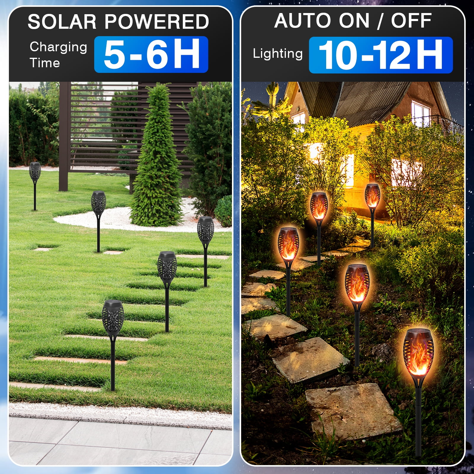 Solar Lights 12 LED Flickering Flame Solar Torch Lights Waterproof Outdoor Lighting Solar Powered Pathway Lights Landscape Decoration Lighting for Garden Patio Yard, 12 Pack