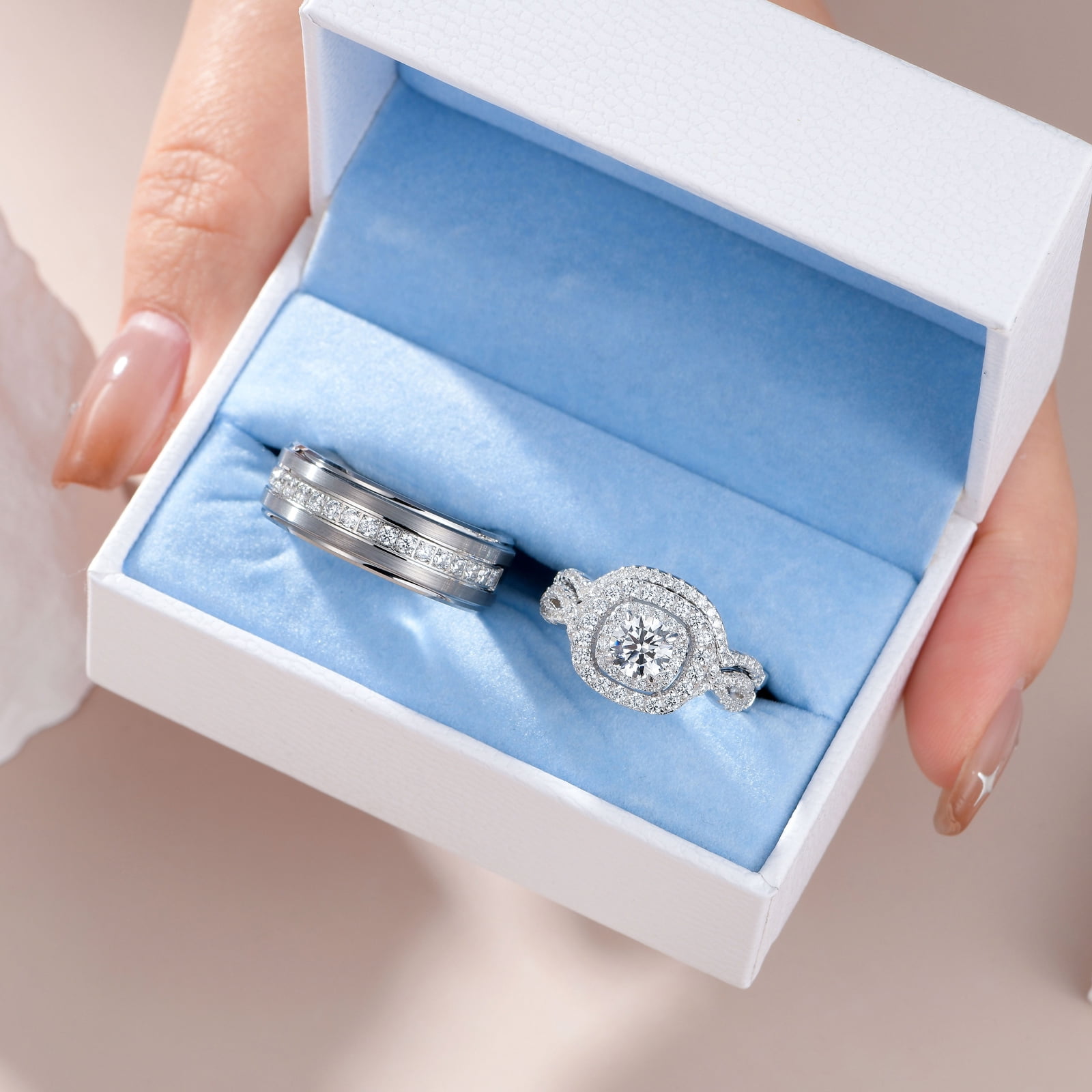 Newshe Wedding Ring Sets For His and Hers Promise Couples Rings Tungsten Wedding Bands White Cz Size 9&7