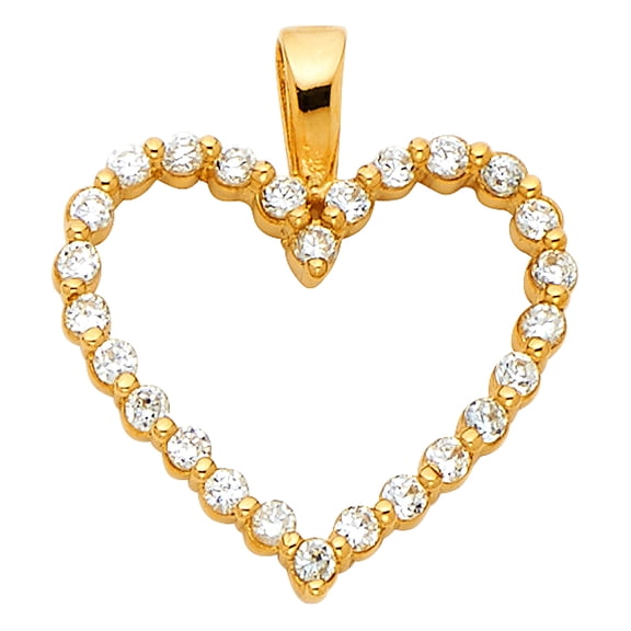 Wellingsale 14K Yellow Gold Polished Ornate Open Heart Charm Pendant with CZ Accent