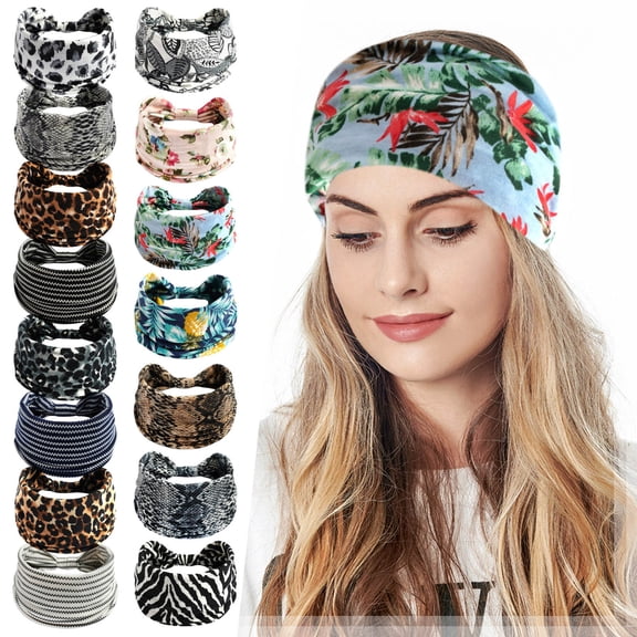 Multicolor Boho Headbands for Women Fabric Boho Bandana Head Bands for Women's Hair, Non Slip Workout Yoga Hairband Hair Accessories One Size