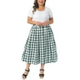 thumbnail image 2 of Agnes Orinda Women's Plus Size Plaid Skirt Vintage Button Decor Flare Flowy High Waisted Elastic Checkered Midi Skirts with Pockets 2X Green, 2 of 6