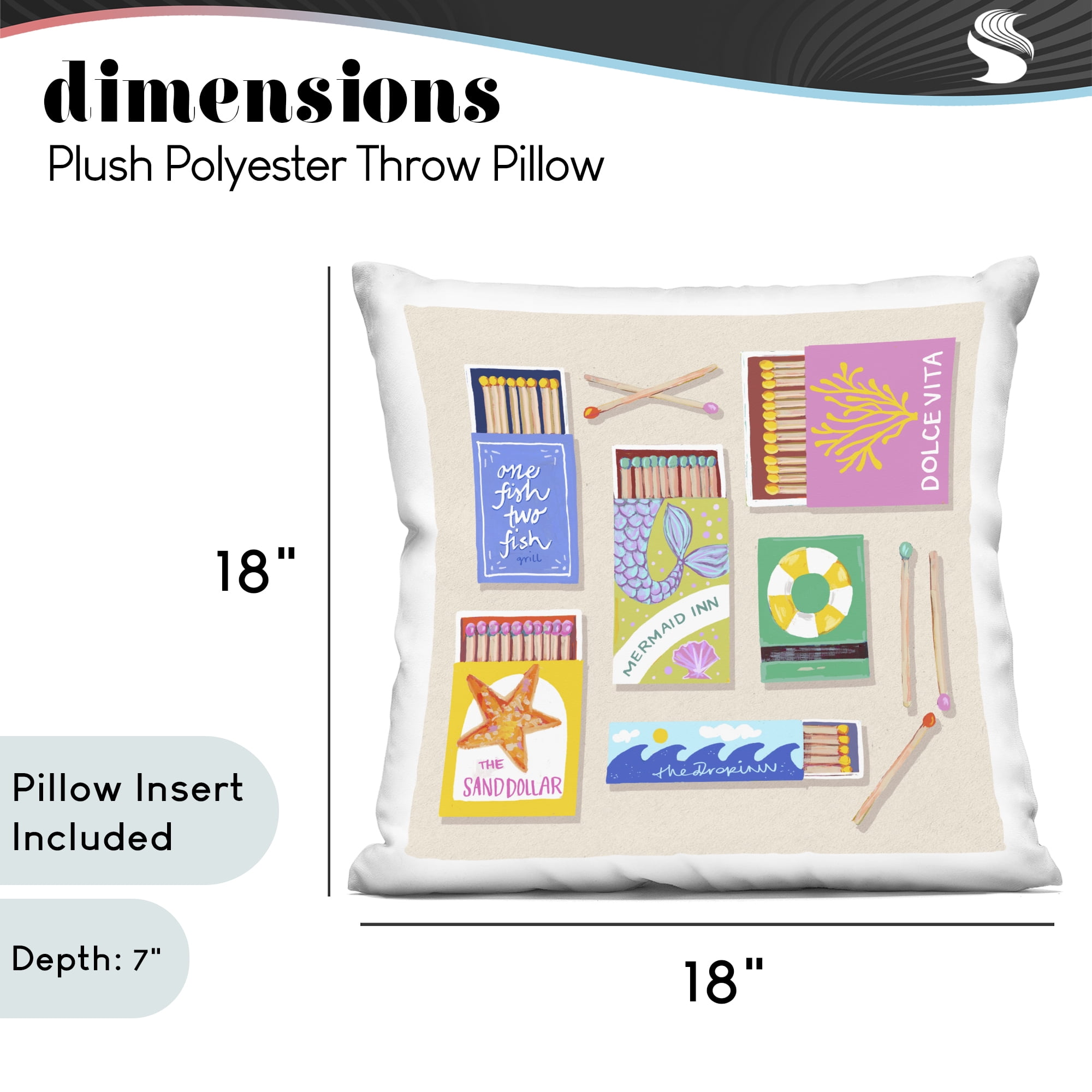 Stupell Industries Seaside Matchbox Collection Decorative Printed Throw Pillow, design by Rachael Reese, 18 x 7 x 18
