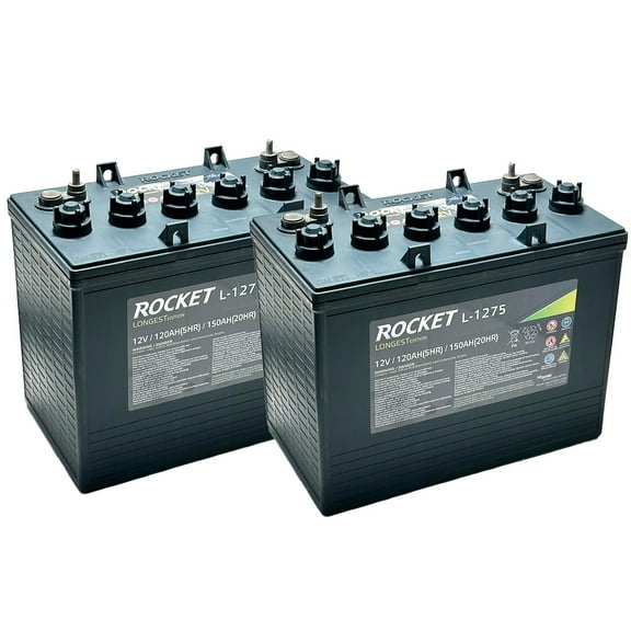 Rocket L-1275 150Ah 12V GC Battery - Replaces Trojan T-1275 Plus (Set of 2)