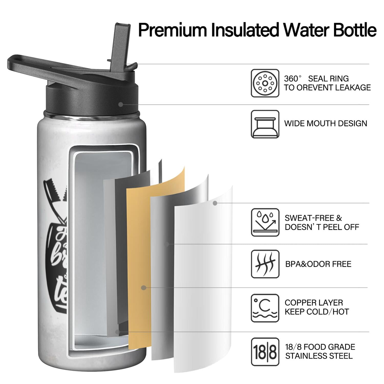 18oz Triple Layer Insulated Holiday gifts Themed Water Bottle with Straw, Stainless Steel Metal Bottle, Leak Proof Lids for Travel, Sports, Gym Unisex