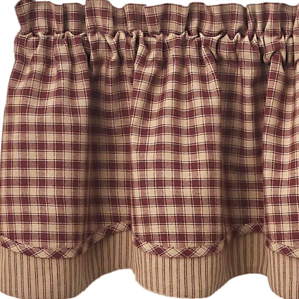 New Primitive Country Rustic Lodge Cabin BARN RED PLAID Curtain Valance 