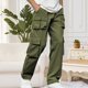 thumbnail image 5 of Pantalones largos para hombre, moda informal, cómodos, sólidos, con bolsillos, con cordón ajustable, pantalones regulares de poliéster para hombre., 5 of 7