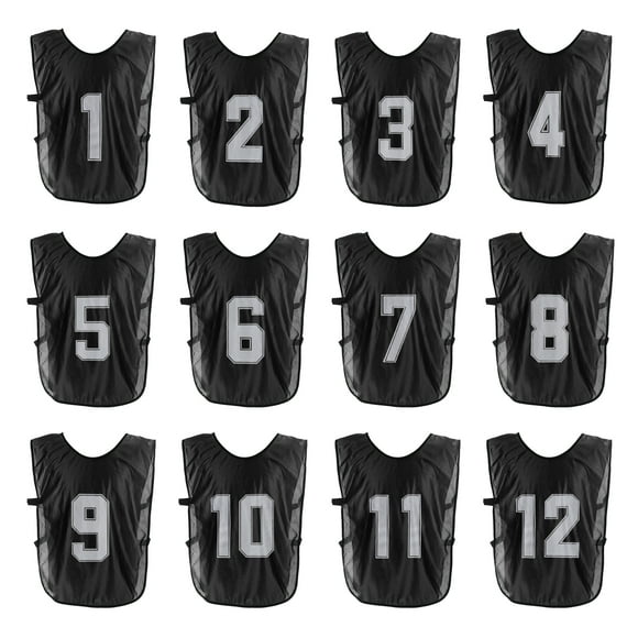 Uxcell Soccer Training Vest, Team Sports Pinnies Reversible Numbered Soccer Practice Pennies Jerseys Bibs with Belt for Adult Black 25 in