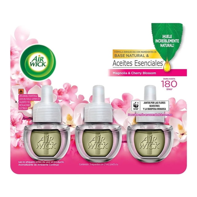Aromatizante de ambiente continuo Air Wick magnolia y cherry Blossom 3 repuestos de 21 ml c/u
