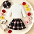 thumbnail image 2 of YWIYIUD Toddler Baby Girl Outfits Three Piece Long Sleeve Ribbed Tops Bow Mini Skirts Set with Hats for Baby InfantKnit Plaid Dress Sets Warm Outfit for Girls Fall Winter Clothes 12-18 Months, 2 of 8