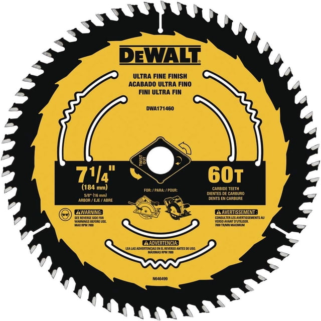 Hoja de sierra circular DEWALT DWA171460B10 para cortar madera, 7.25 pulgadas, 60 T