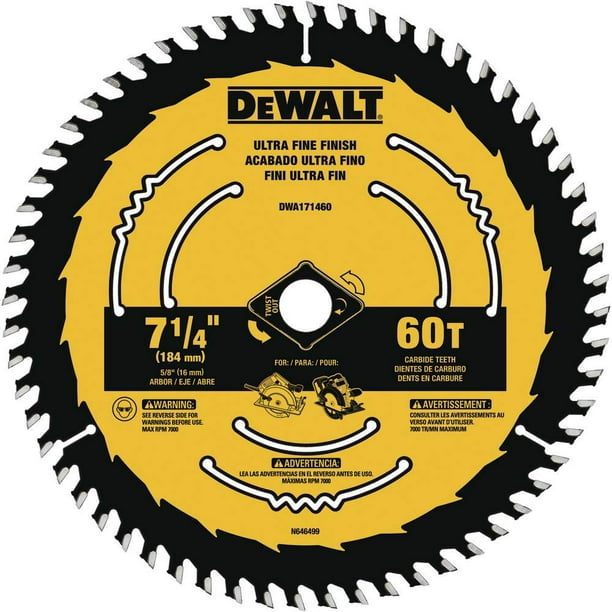 Hoja de sierra circular DEWALT DWA171460B10 para cortar madera, 7.25 pulgadas, 60 T