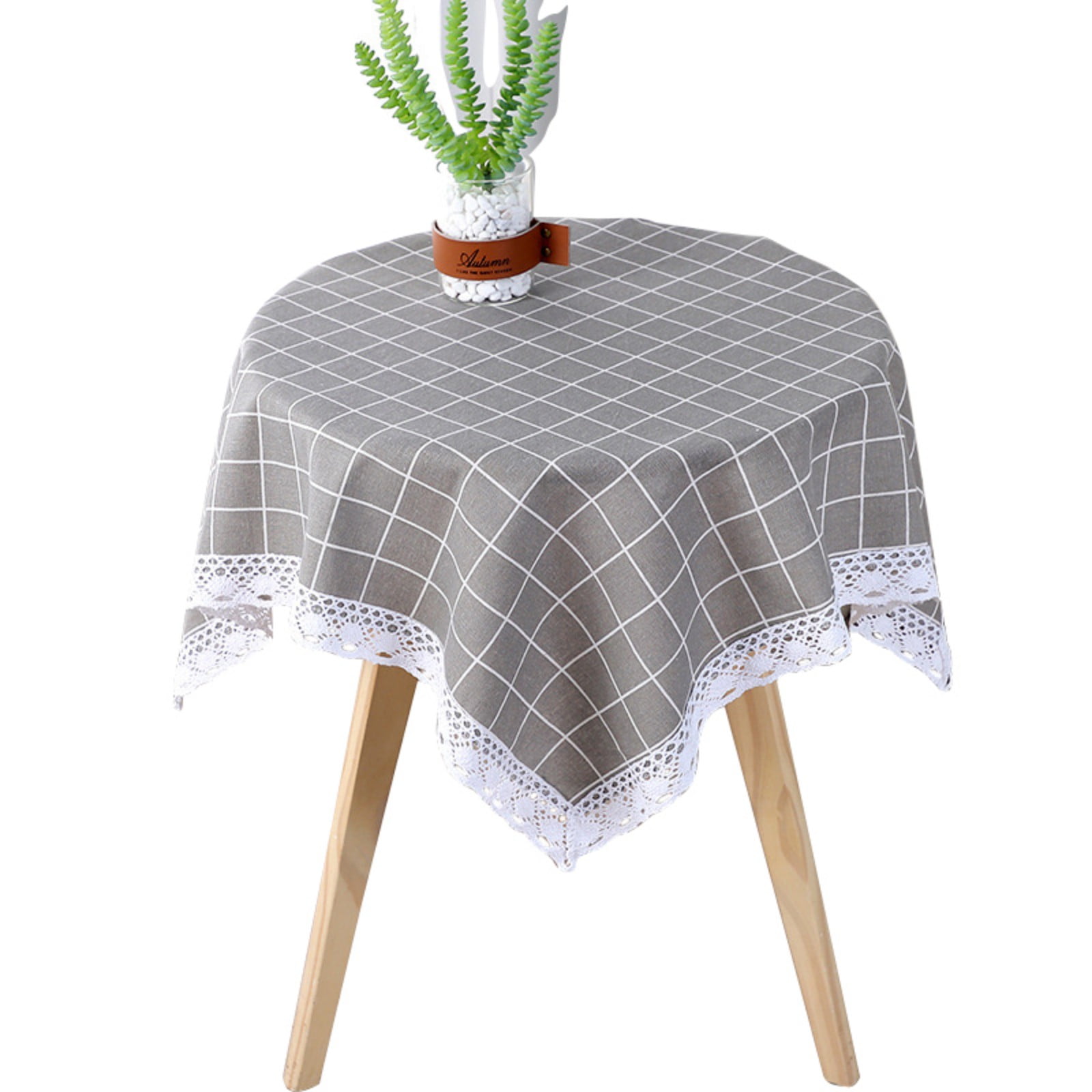 Linen Round Small Tablecloth 43.1 Inch Checked Lattice Tablecloth for