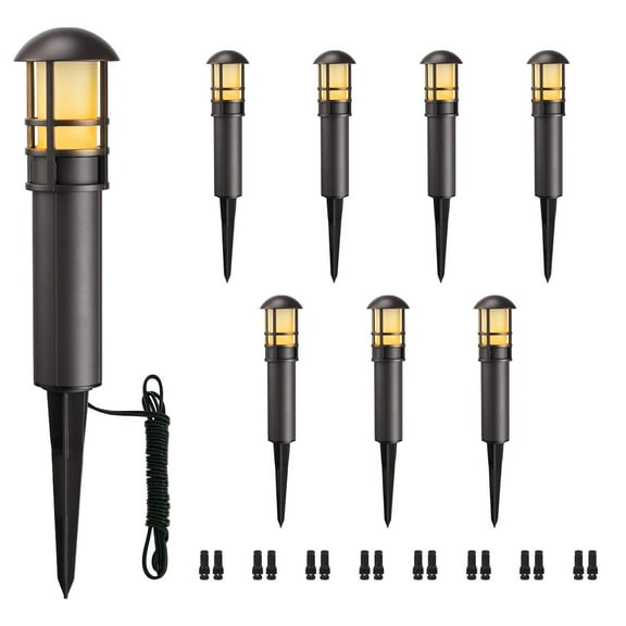8-Pack Low Voltage Landscape Pathway Lights, 3W 12-24VAC/DC Landscape Lighting, Waterproof CRI90  Pathway Lighting Wired for Yard Lawn, Bronze Aluminum Housing, ETL Listed, 2700K Warm White