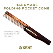 Kent 20T Handmade Folding Pocket Comb for Men, Fine Tooth Hair Comb Straightener for Everyday Grooming Styling Hair, Beard or Mustache, Use Dry or with Balms, Saw Cut, Made in England