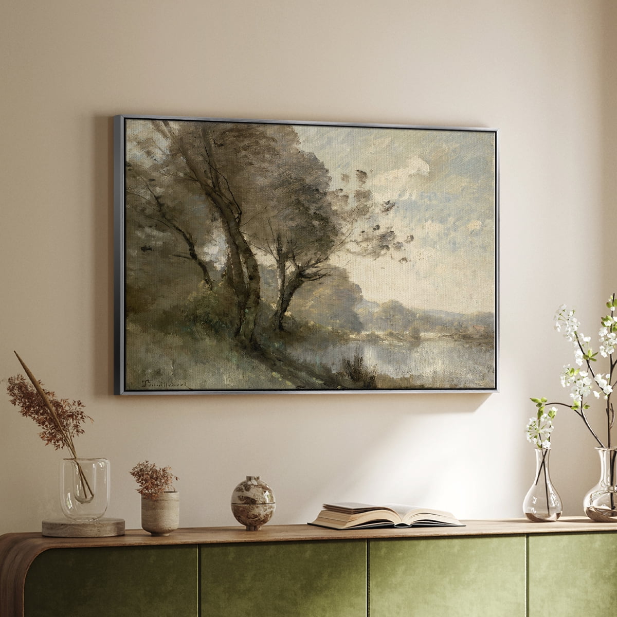 Vintage Landscape-MXVIII By Wexford Home Framed in Silver Wood Gallery Wrapped Canvas 27 in. x 41 in.