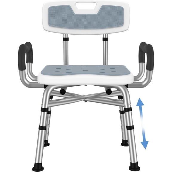 Adjustable Shower Chair with Arms & Back, Stable Heavy Duty 550lbs Safety Bathtub Seat with Non-Slip Feet, Rust-Resistant Aluminum Frame & Tool-Free Assembly for Elderly & Disabled