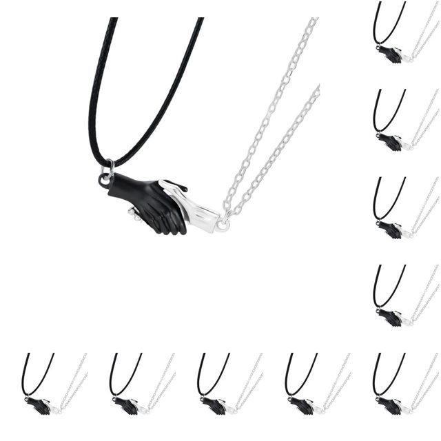 Minnieouse 1 par de collares de mano para parejas, collar de amante de aleación con cadena de succión de piedra imán, joyería para mujeres y hombres, Negro+Plata 10piezas Minnieouse CBP585453
