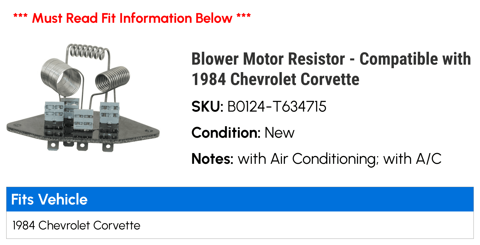 Blower Motor Resistor - Compatible with 1984 Chevy Corvette