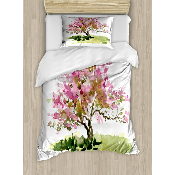 Japanese Twin Size Duvet Cover Set, Twin Cherry Blossom Bedding Set