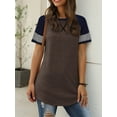 thumbnail image 6 of TEMOFON Summer Short Sleeve Tops for Women Color Block Casual Tunic Crew Neck Cute Striped T Shirts Coffee, 6 of 6