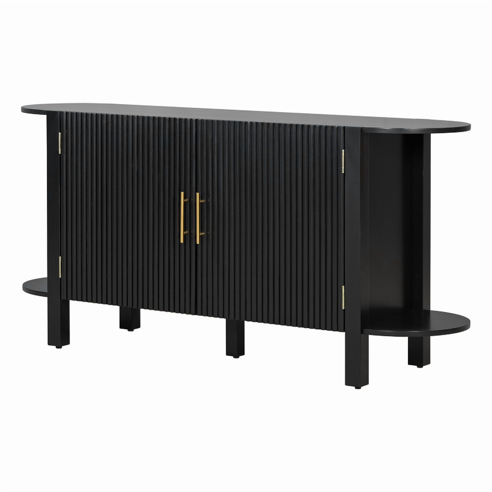 Accent Wavy Texture Buffet Table with Curved Extension Shelf, Mid-Century Modern Sideboard Storage Cabinet with Adjustable Shelf