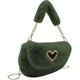 thumbnail image 4 of Bolso de hombro mullido para mujer, bolso cruzado de piel sintética para niñas, bolso de mano, bolso para las axilas, bolso con correas de cadena, verde, 4 of 5