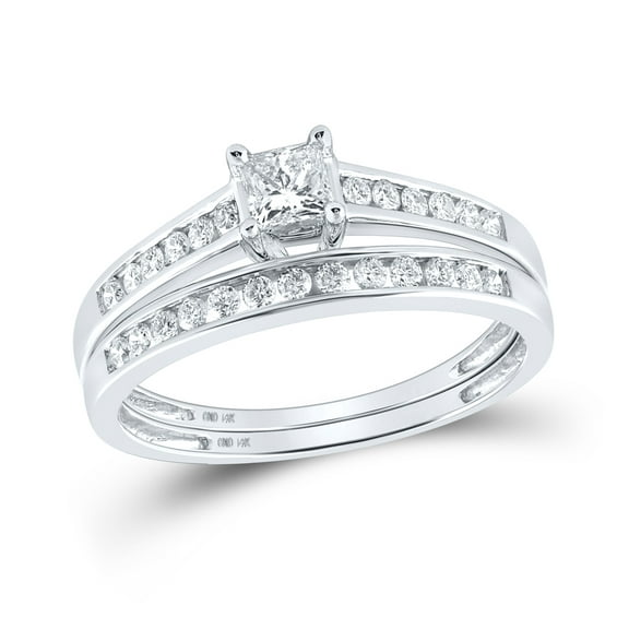 10K White Gold Princess Dia. Bridal Wedding Band Set 1/2ctw, Women's Sz: 5-10