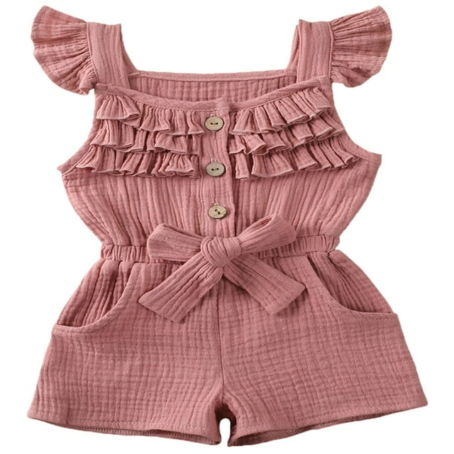 Toddler Baby Girls Fly Sleeve Ruffled Waistband Romper Outfits
