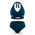 thumbnail image 7 of PWPSG Velvet Crisscross Twist High Waisted Two Piece Swimsuit Waist Cinching Shaping for Poolside Wear Blue XL, 7 of 7