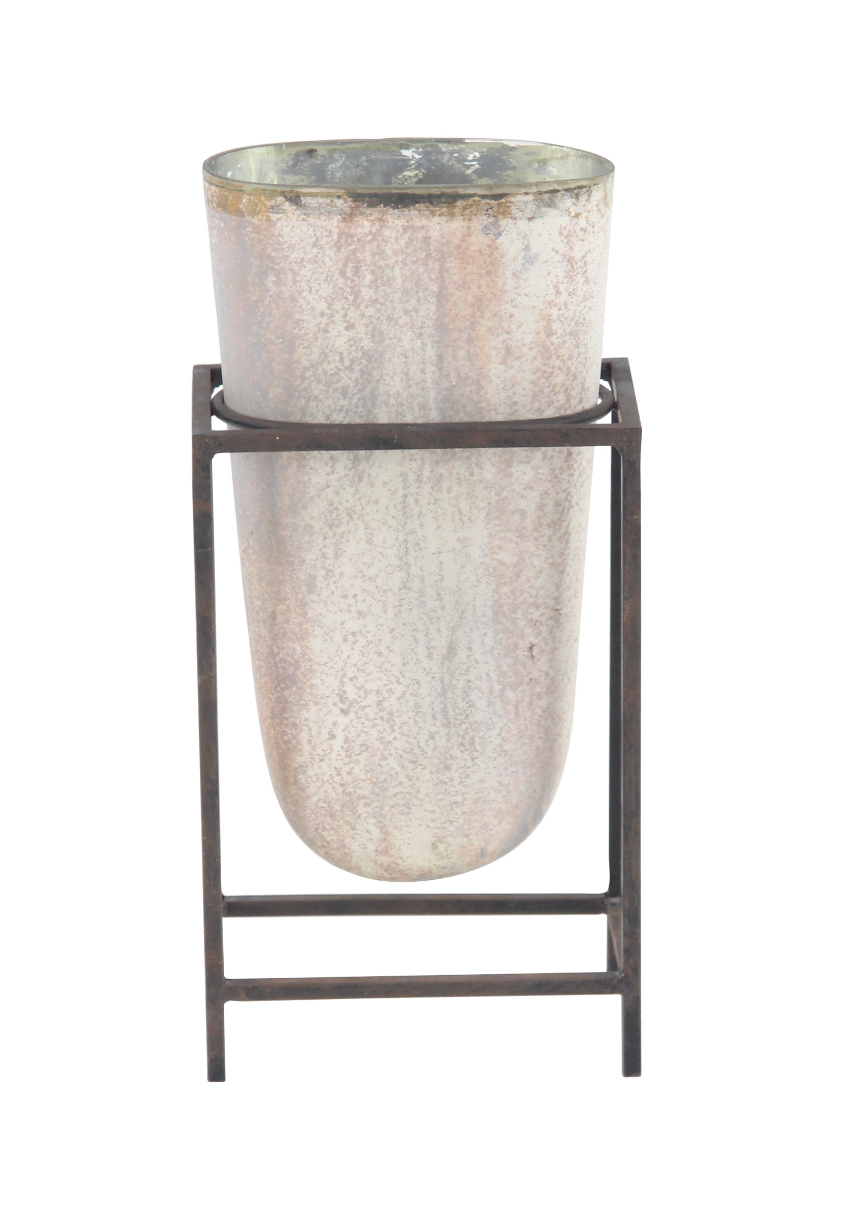 Decmode Rustic 16 X 7 Inch Decorative Glass Vase With Iron Stand