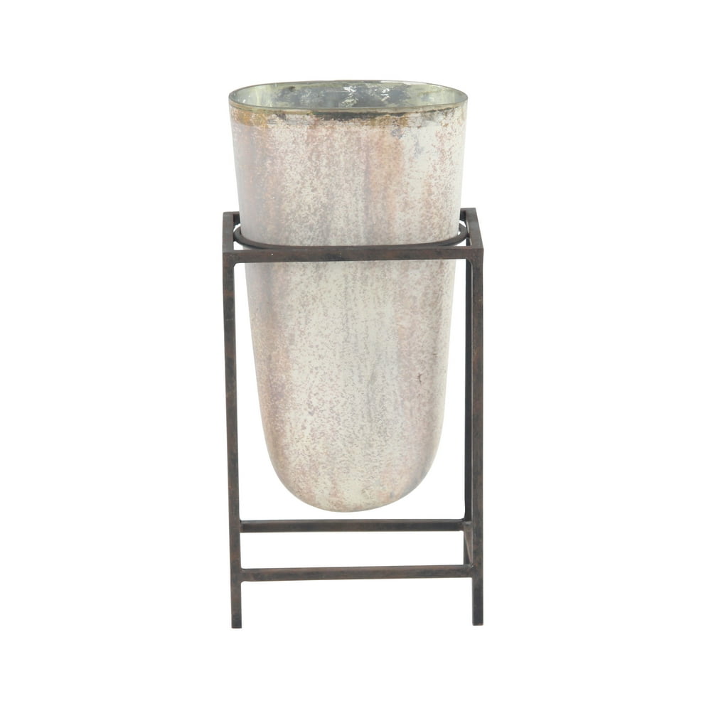 Decmode Rustic 16 X 7 Inch Decorative Glass Vase With Iron Stand