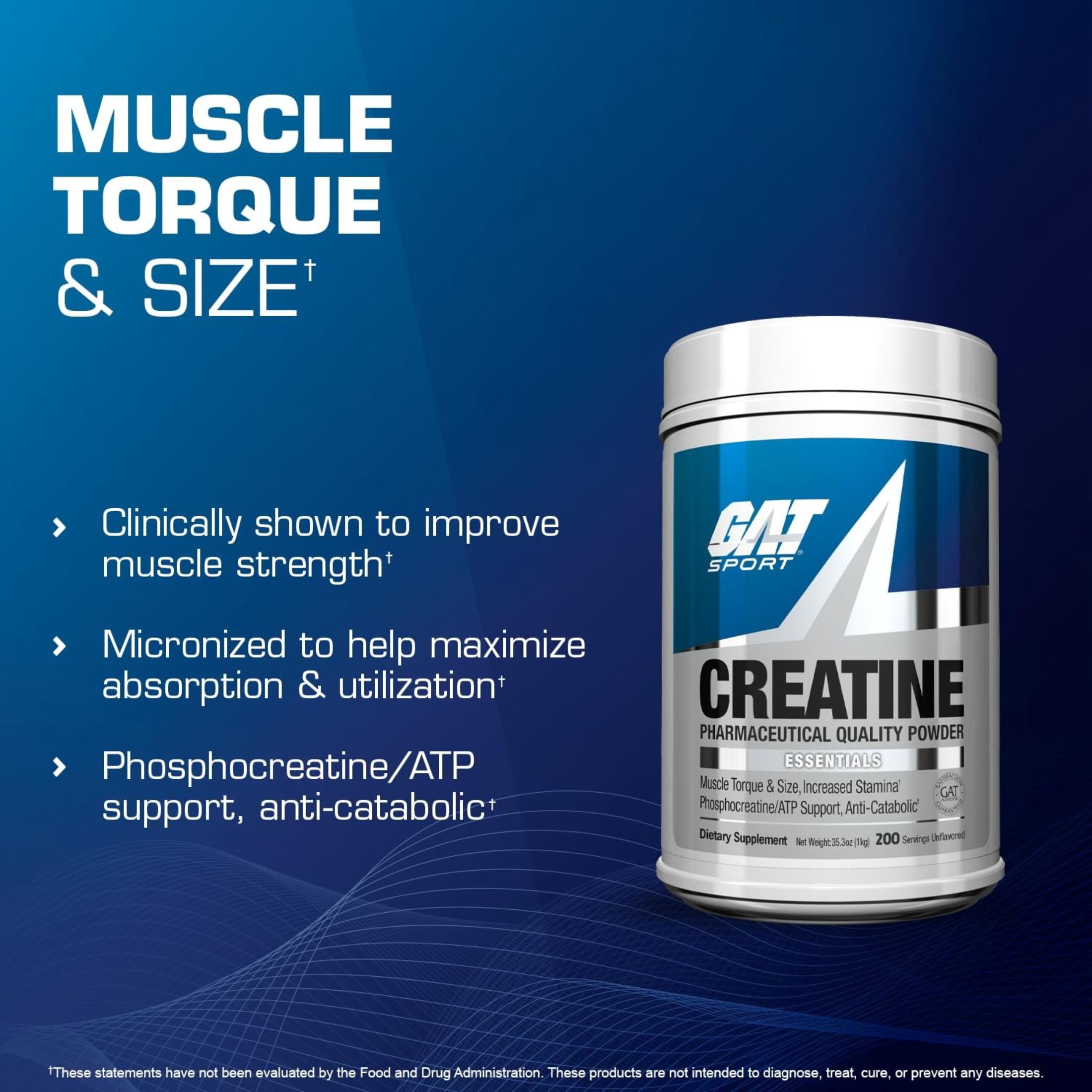 GAT Sport Creatine Monohydrate Powder Unflavored, 35.3 Oz, 200 Servings