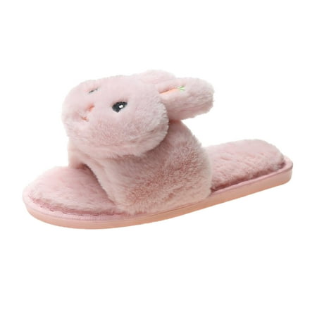 

Larisalt House Slippers For Women Women s Fluffy Faux Slippers Comfy Open Toe Two Band Slides with Fleece Lining and Rubber Sole Pink