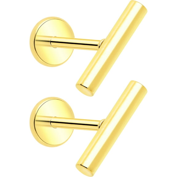 Body Candy 14k Gold Plated Barbell Surgical Steel Flat Back Earrings for Women - Push In Cartilage Earring, Helix Piercing Jewelry, Small Stud Earrings Women Men