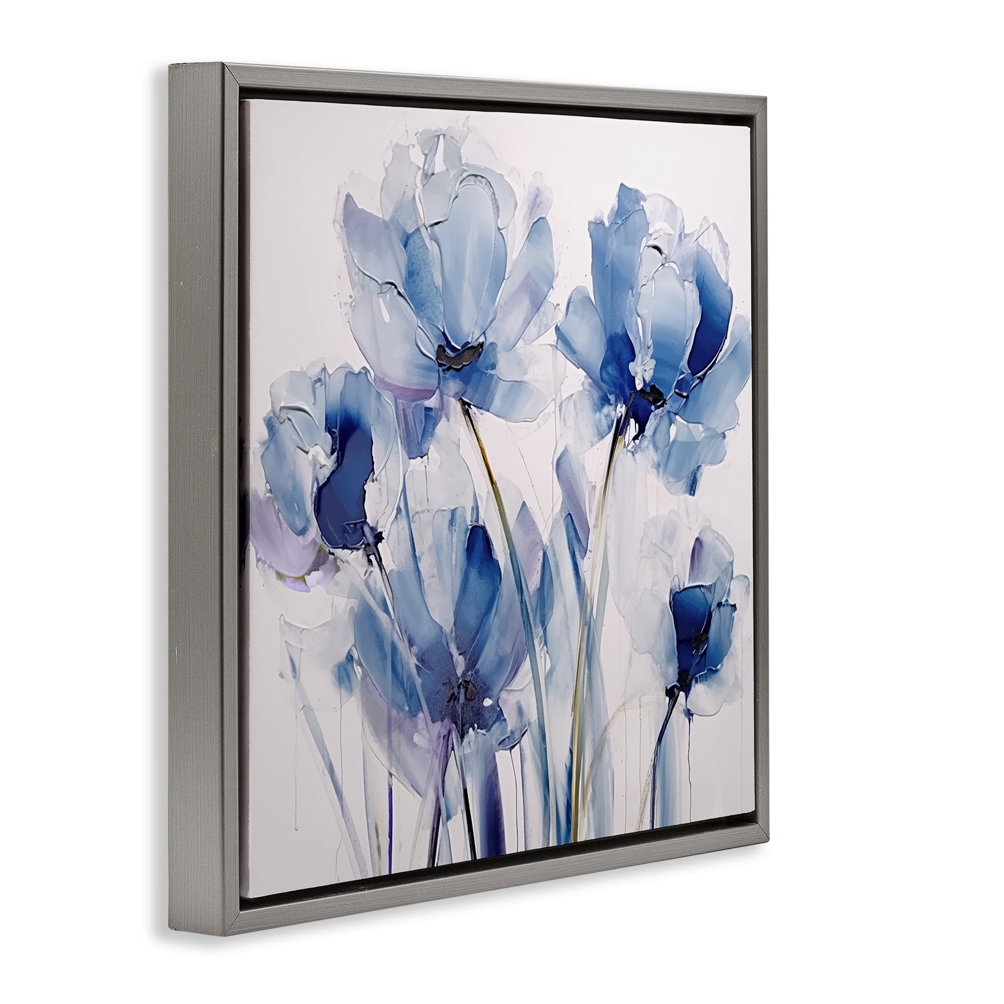 Stupell Industries Abstract Blue Tulips Botanical & Floral Painting Gray Floater Framed Art Print Wall Art, 18 x 18