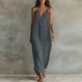 thumbnail image 2 of Lmueinov Women's Cotton Linen Spaghetti Strap Maxi Dress V Neck Button Down Loose Long Dress with Side Pockets Casual Flowy Dress for Summer Beach Vacation, S-XXL, 2 of 3