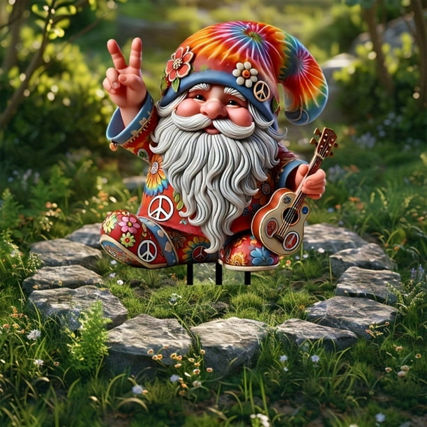 YiJuHui Whimsical Hippie Gnome Garden Sign, Bear Theme Acrylic Yard Art, Weather-Resistant Outdoor Decor, Funny Lawn Ornament for Patio Backyard Potted Plant Decoration