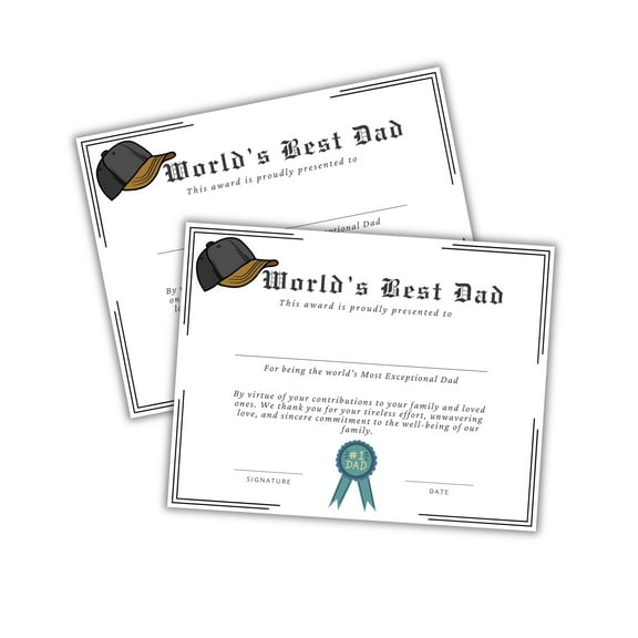 Worlds Best Dad Certificate 30pk 8.5x11 Fathers Day Award Gift Parent Recognition VIP GOAT PTA of the Year Milestone Teachers Preschool