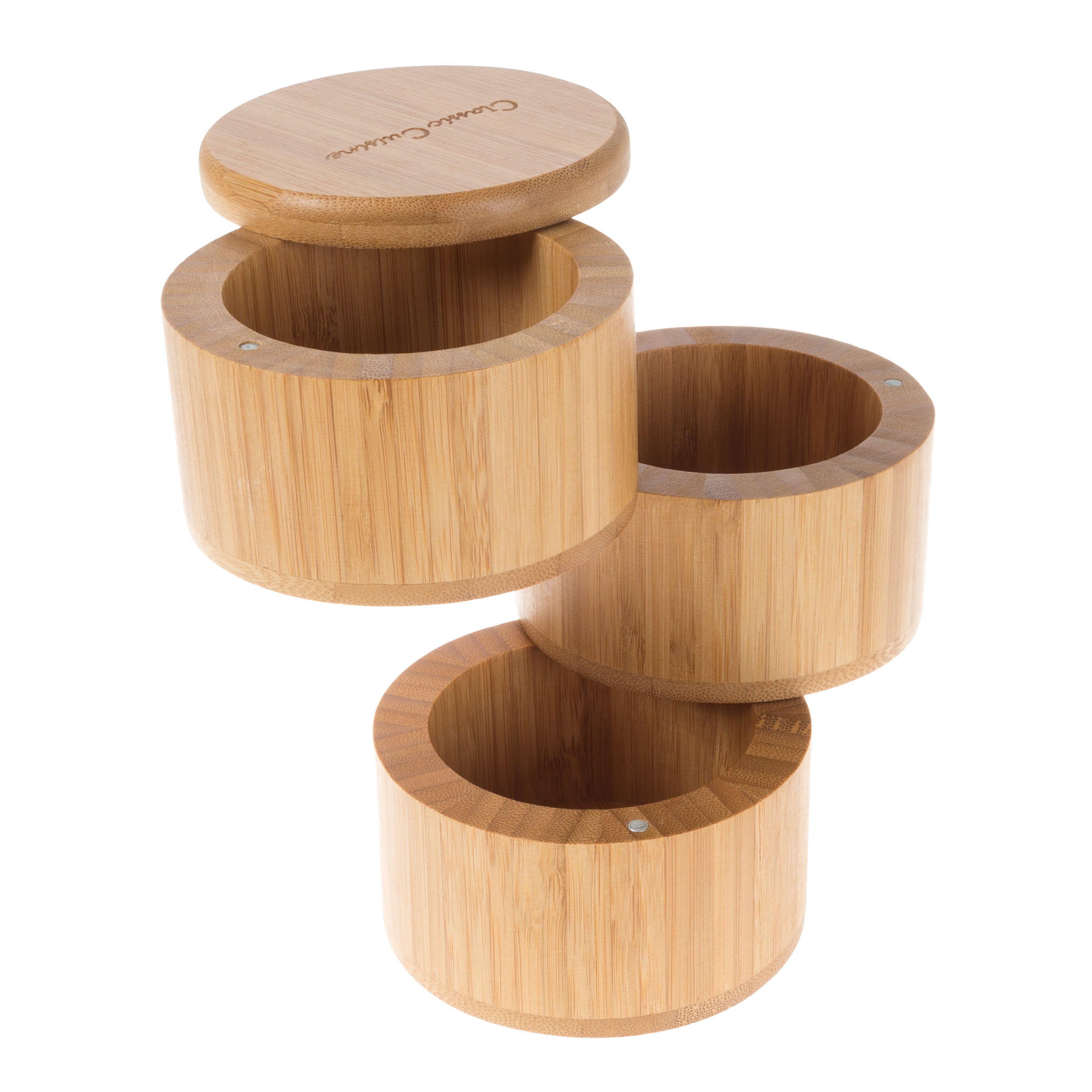 Square bamboo-lid spice jars available in three sizes: •Small (6.3