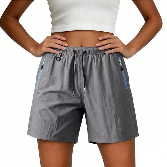 ITSAME Womens Athletic Cargo Shorts with Pockets Drawstring Quick-Dry Summer Running Sport Shorts Gray Size L
