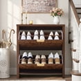 thumbnail image 3 of Wirrytor Floral Embossed Narrow Shoe Cabinet with 2 Flip Drawers, Slim Entryway Shoe Organizer for Hallway Foyer Bedroom, Walnut, 3 of 10