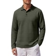 thumbnail image 3 of ZVAVZ Mens Knit Polos Shirts Long Sleeve Textured Collared T-Shirt Solid Loose Fit Vacation Tops Fashion Breathable Beach Tee Shirt Army Green XXL, 3 of 6