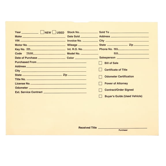 Economy Vehicle Deal Ticket - Buff - 9 1/2"H x 11 3/4"W - Pack of 100