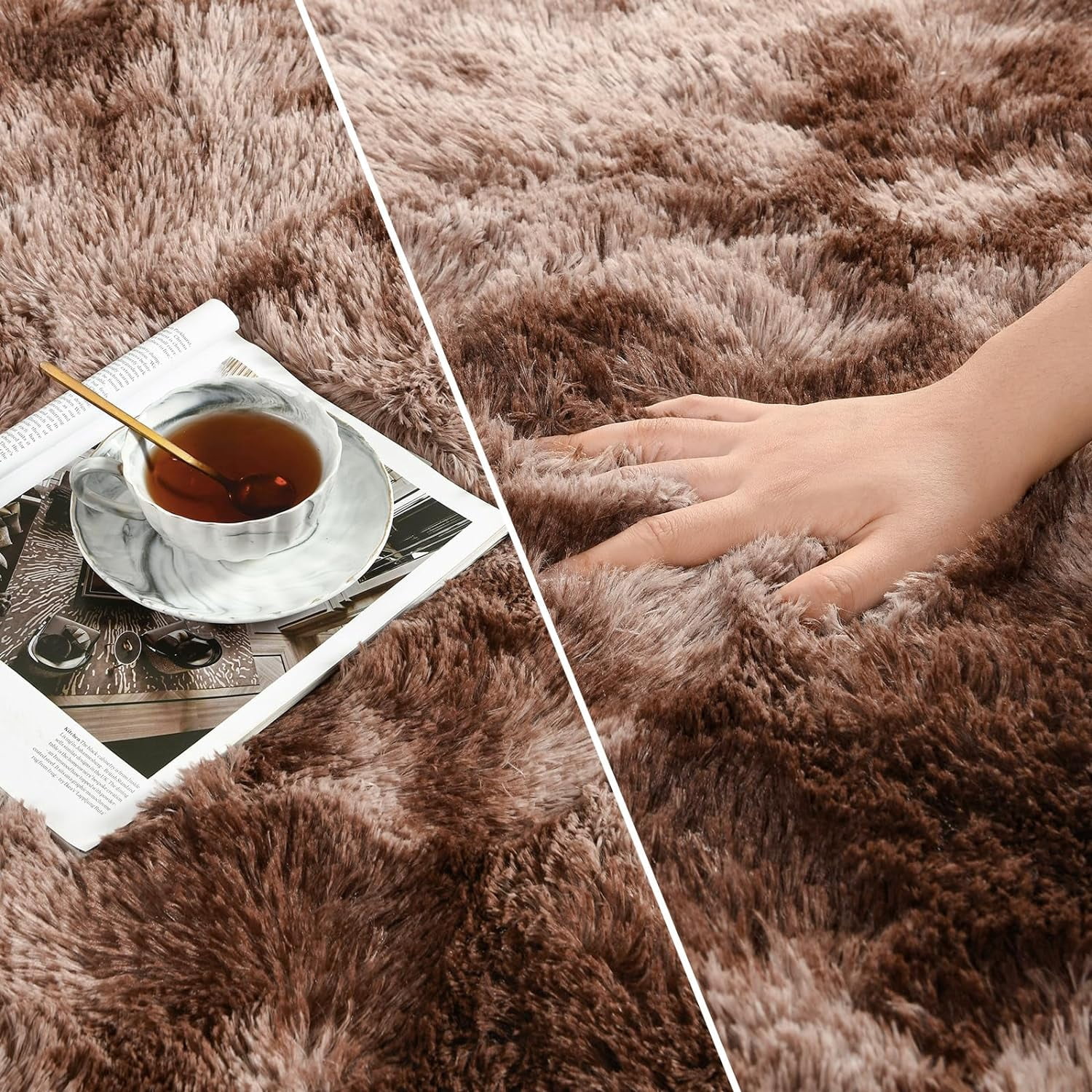 Noahas Fluffy Area Rug for Living Room Bedroom, 5 x 8 Tie-Dyed Coffee Rug Fuzzy Non-Slip Modern Carpet Ultra Soft Faux Fur Rugs for Dorm Kids Room Home Decor