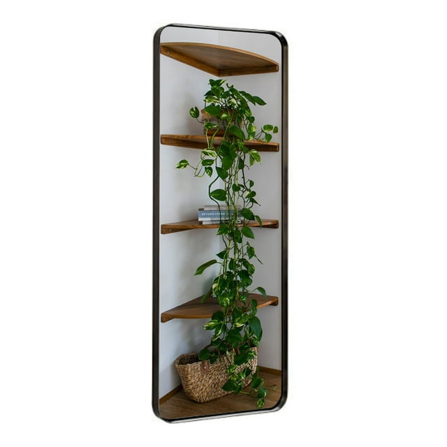 Hamilton Hills 18x48 inch Metal Black Frame Mirror for Bathroom | Brushed Rectangular Tall Rounded Corner Vanity | 2" Deep Set Design Wall Mirrors Decorative | Hangs Horizontal and Vertical