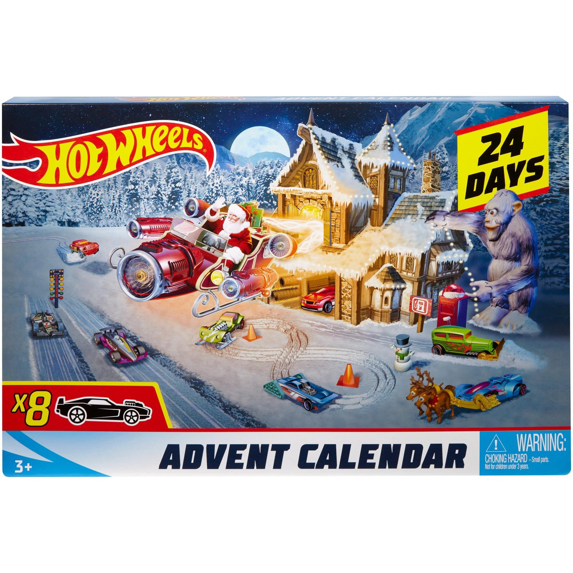 Hot Wheels Advent Calendar with 8-Hot Wheels Vehicles & Playmat Set