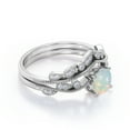 thumbnail image 3 of JeenMata V Shape - 1 Carat Round Shape Boulder Opal And Moissanite - Filigree Milgrain - Curved Band Bridal Ring Set - 18K White Gold Plating Over Silver, 3 of 6